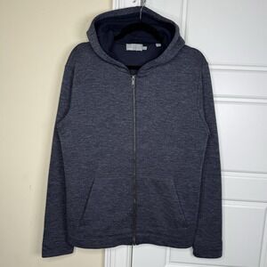Vince Fleece Lined Hoodie Men's Small Heather Blue Navy Fleece Full Zip Casual